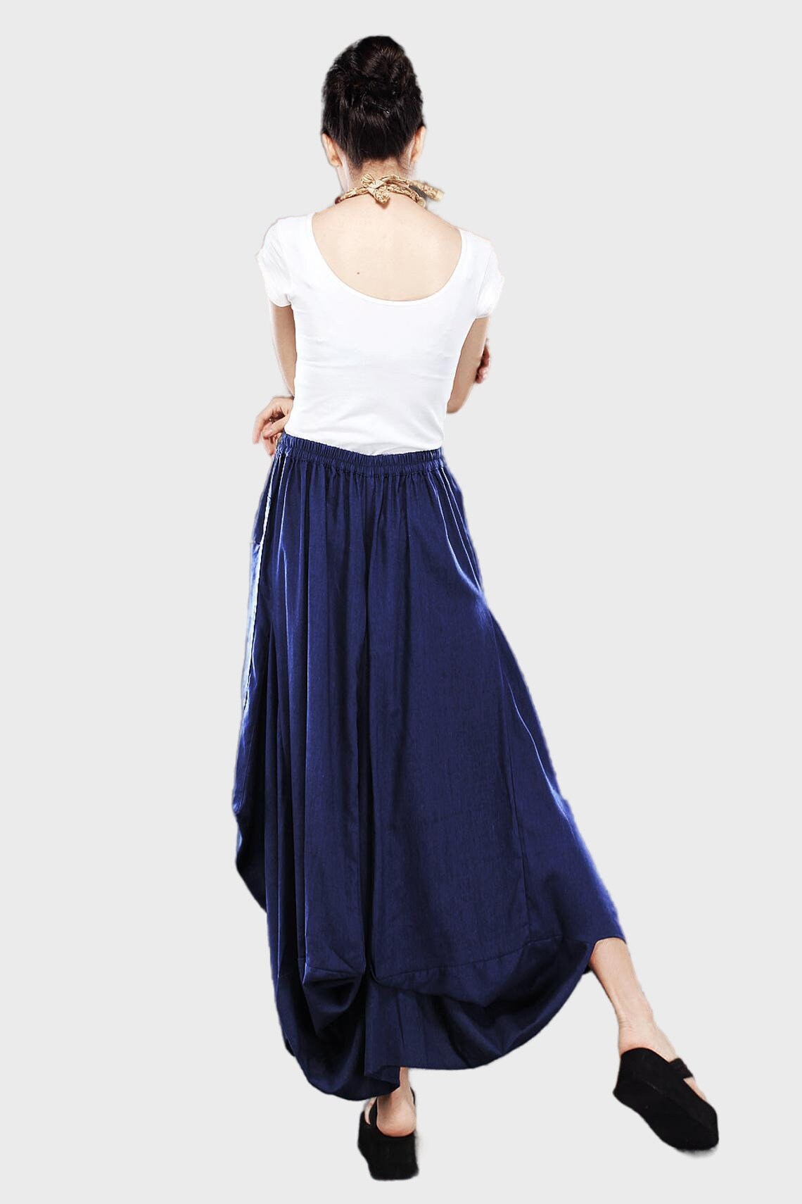 Blue Maxi Skirt Long Elegant Draped Full Summer Boho Skirt | Etsy