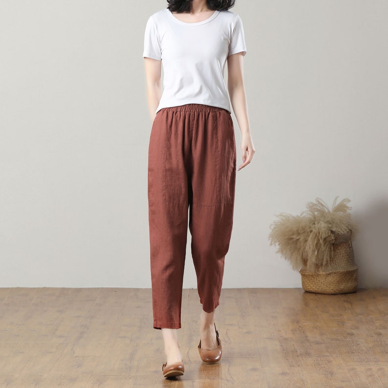 Linen Pants, Women Linen Pants, Spring Linen Pants, Casual Linen Pants, High Waist Pants, Loose Linen Pant with pocket, Custom Pants C3213 image 4