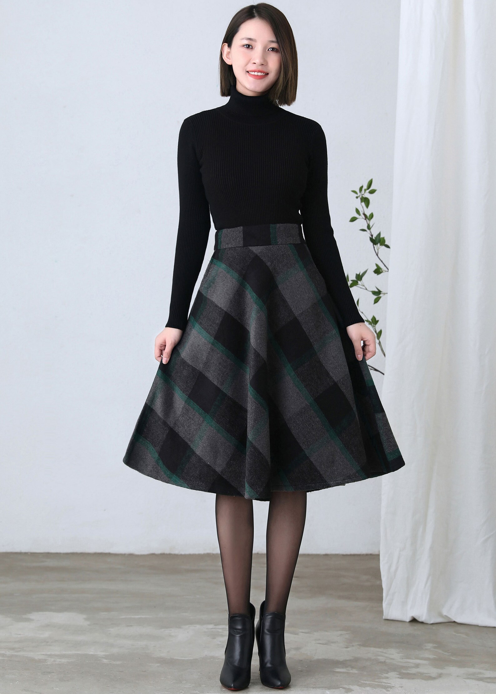 Wool Skirt Midi Plaid Skirt Tartan Skirt Women Retro High | Etsy