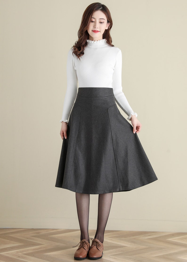 Women's Wool Midi Skirt in Grey, Winter Skirt, Thick A Line Wool Skirt, Flared Skirt, High Waist Full Skirt, Vintage Inspired Skirt C2518 image 1
