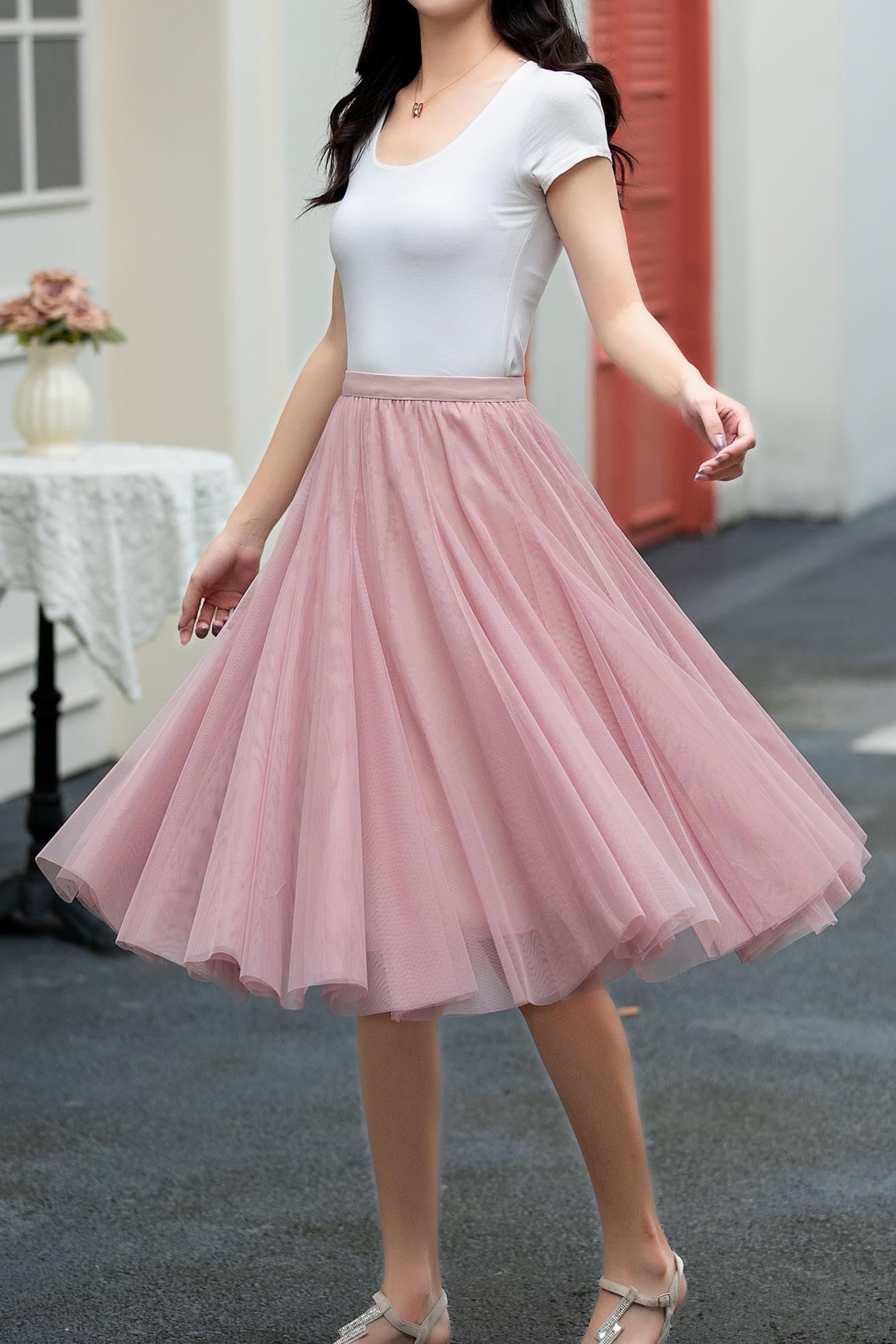 Wedding Skirt, Summer Pink Women Midi Skirt, Swing Circle Skirt