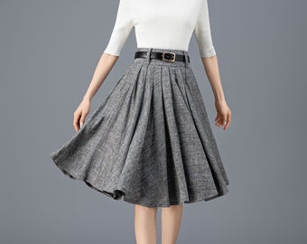 Gray Linen Skirt, Pleated Skirt women, Full circle linen skirt, High Waist Summer Skirt with Pockets, Knee Length Skirt, Ylistyle C3913