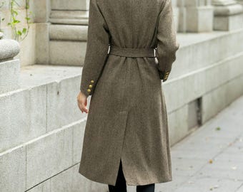 Military Wool Coat, Army Green Coat Women, Midi Wool Coat, Loose