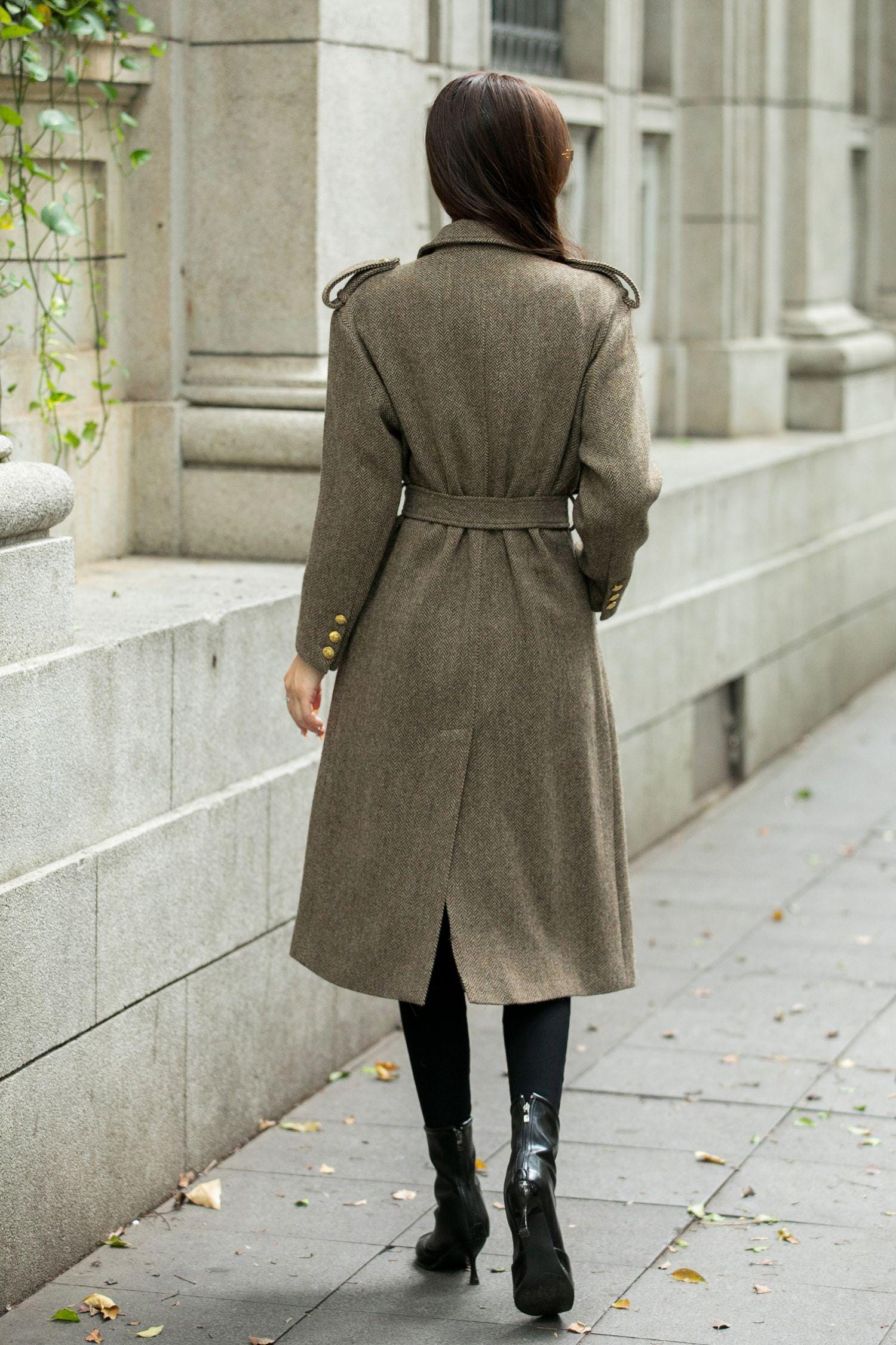 Military Wool Coat, Army Green Coat Women, Midi Wool Coat, Loose