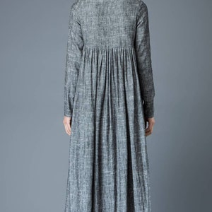 Maxi Linen dress Comfortable Linen Loose-Fitting Long Sleeved Everyday Marl Grey Midi-Length Woman's Dress C808 image 4