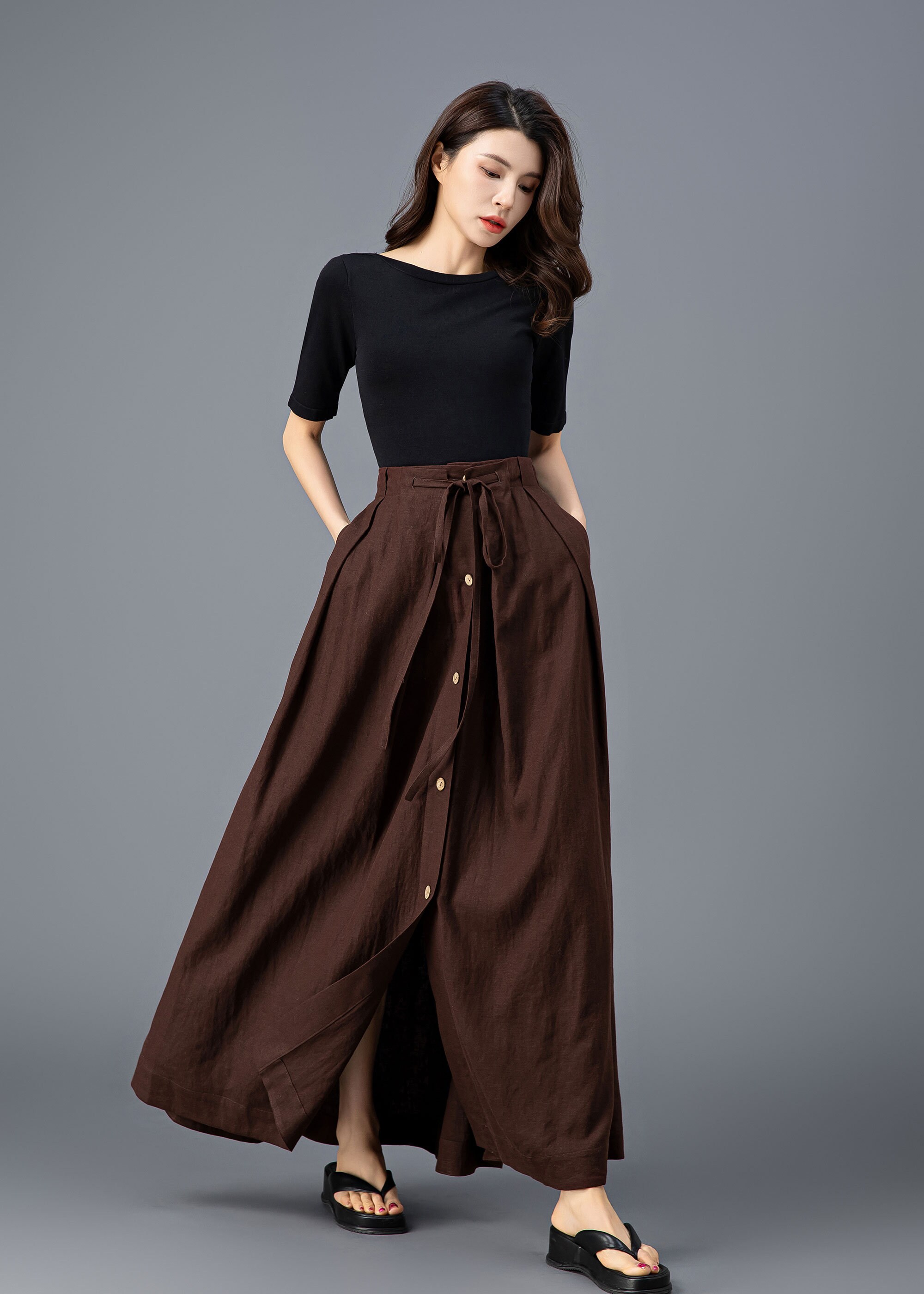スカート Uhr/ Linen Big Button Skirt/ BROWN il_fullxfull.5766325889_jf7p.jpg