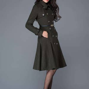 Wool coat women, Double breasted wool coat, winter coat women, Military Coat, Green wool coat with pockets, handmade wool coat C1028 image 6