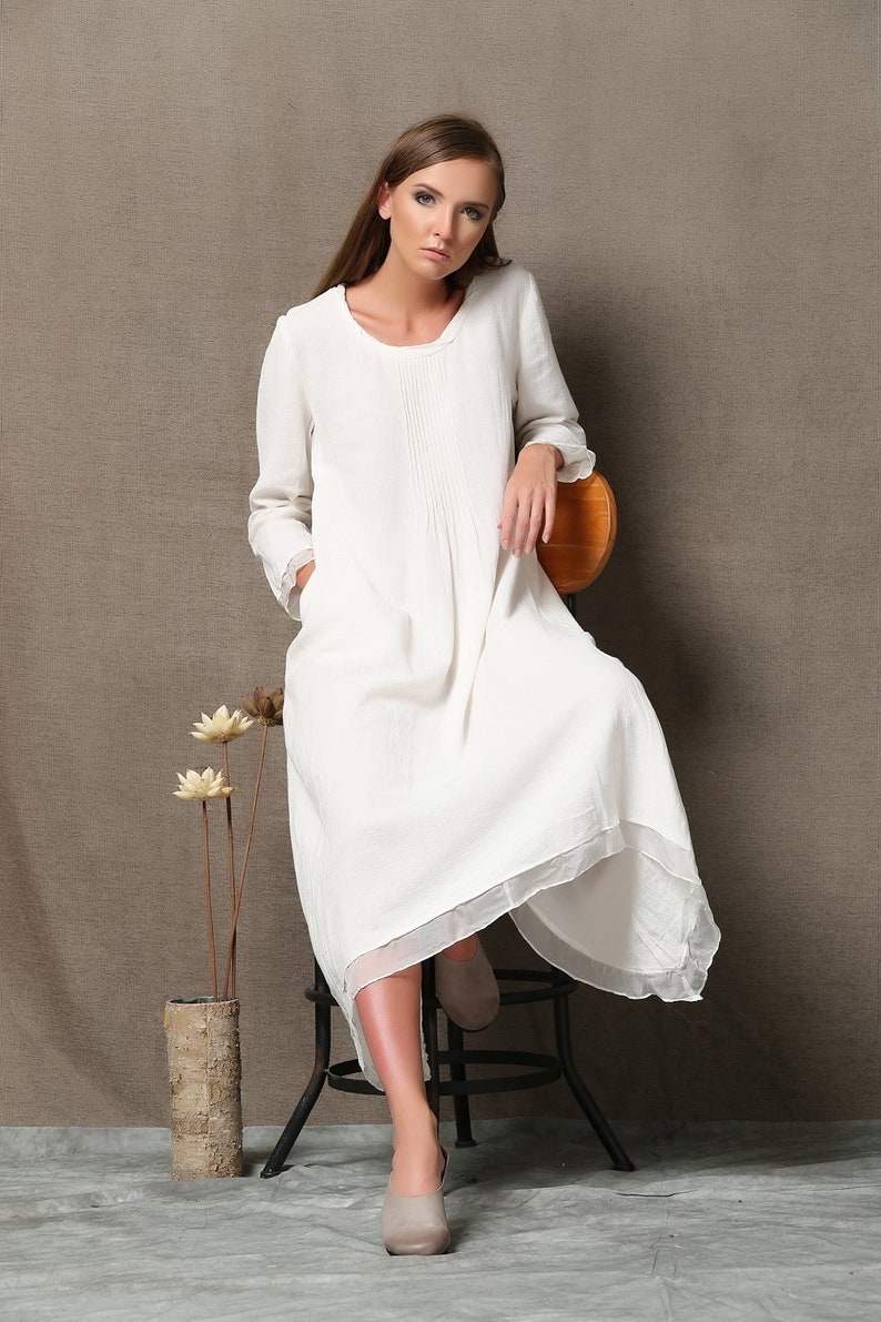 White Dress Women Lagenlook Layered Linen & Chiffon - Etsy UK