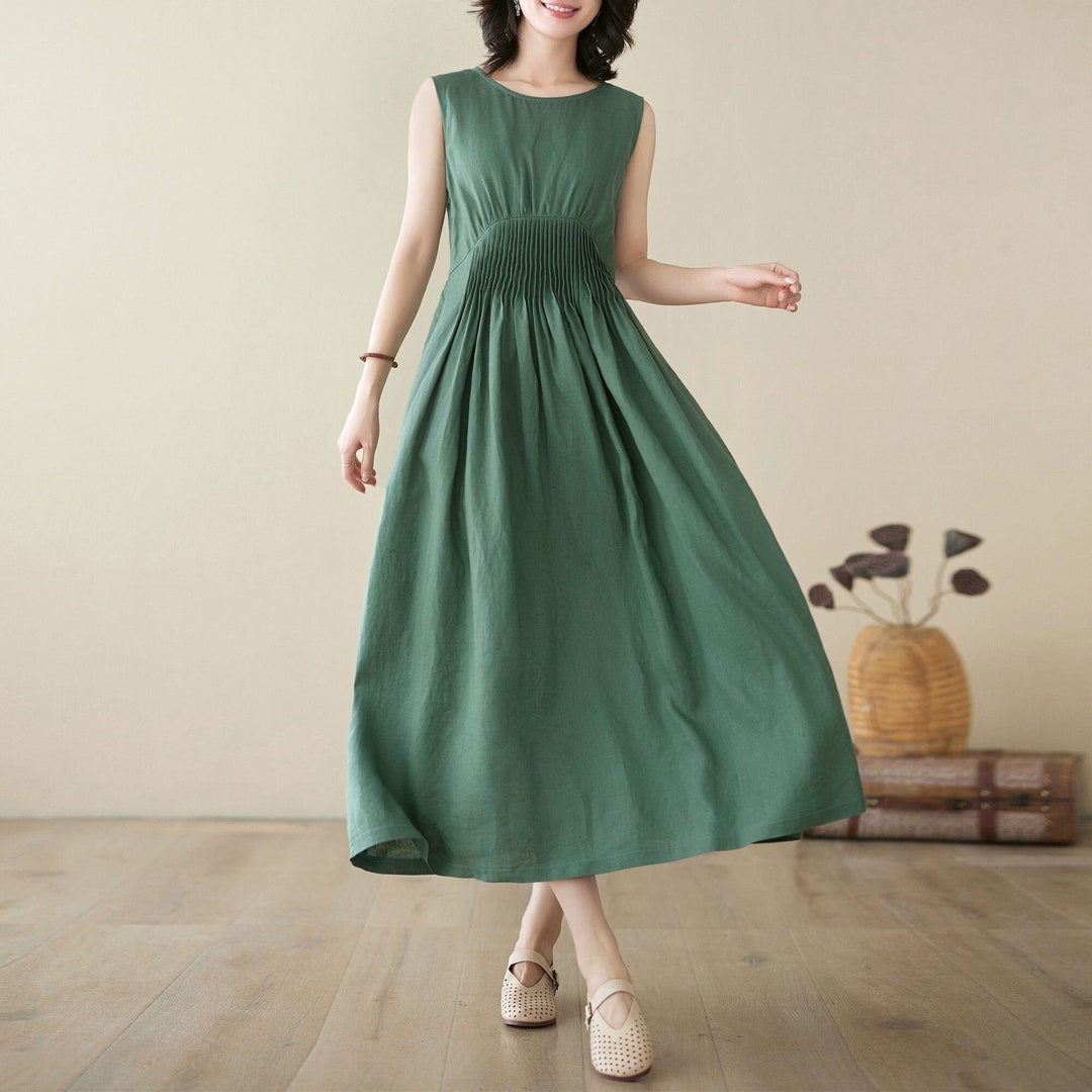 Long Sleeveless Linen Dress