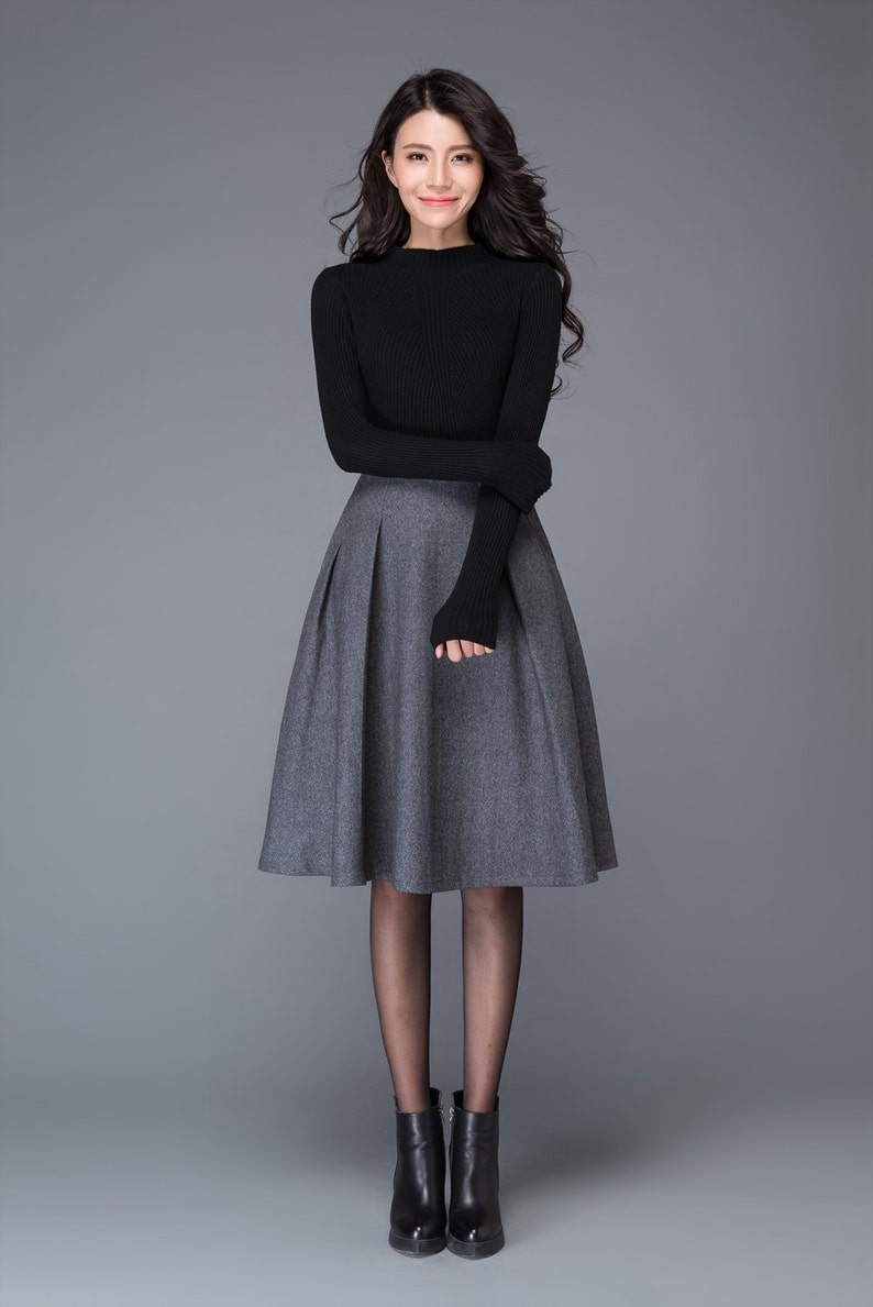 Gray wool skirt winter skirt womens skirt midi skirt gray image 3