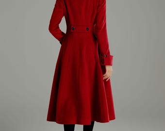 Red Wool Coat, Long Wool Coat, Womens Wool Coat, Winter Wool