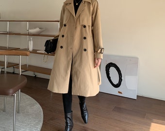 Khaki Trench Coat for Women, Relaxed Trench Coat With Belt