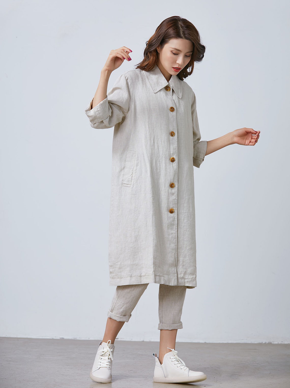 Oversized linen jacket long linen jacket beige linen jacket Etsy