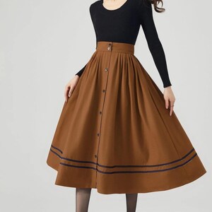 Wool Skirt Women, Midi Skirt, Button down Wool Skirt, High Waisted Skirt, Winter Warm Skirt, Swing Skirt, Handmade skirt, Ylistyle C3552 C7-dark brown