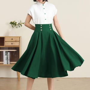 Linen Skirt, Green midi skirt,  Women linen skirt, High wiast skirt, Linen Swing Skirt, Women&#39;s autumn Skirt with pockets, Ylistyle C4886#