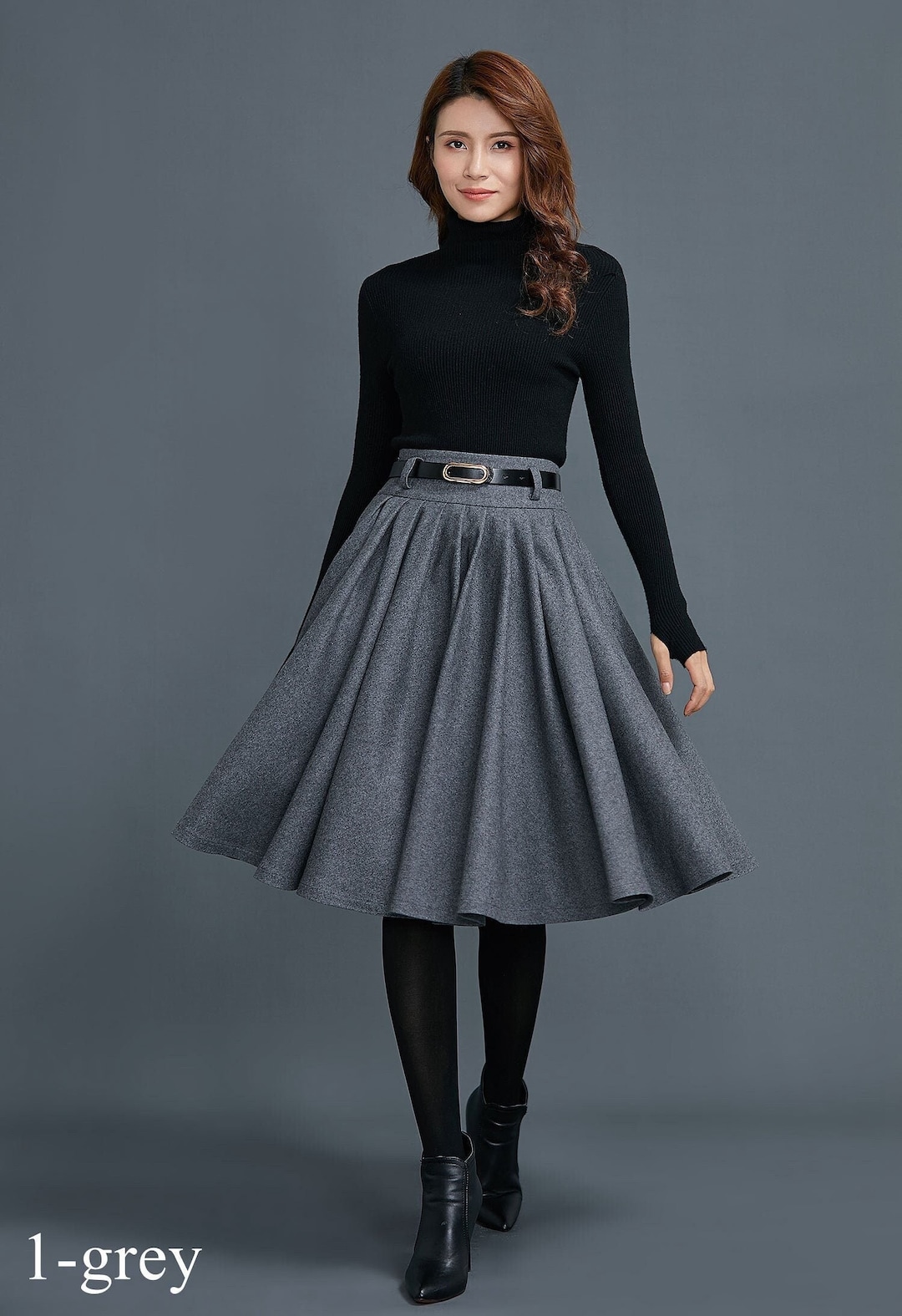 Knee Length Circle Wool Skirt for Women, Pleated Winter Skirt, Skater ...