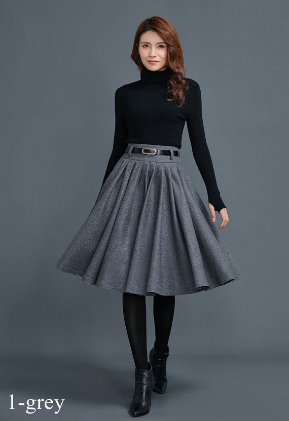 Knee Length Circle Wool Skirt for Women Pleated Winter Skirt - Etsy