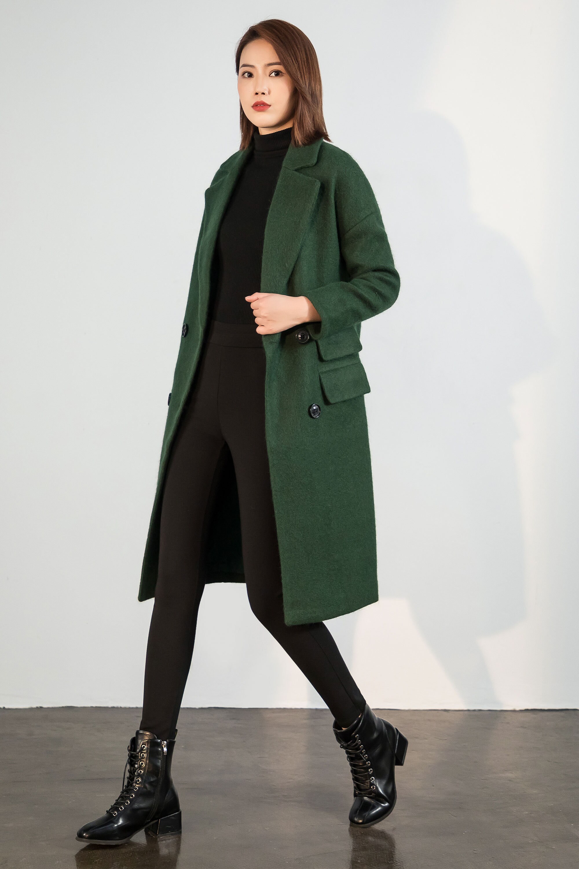 Wool Coat, Green Long Wool Coat, Warm Winter Coat Women Wool Coat, Green Long Wool Coat, Warm Winter Coat Women