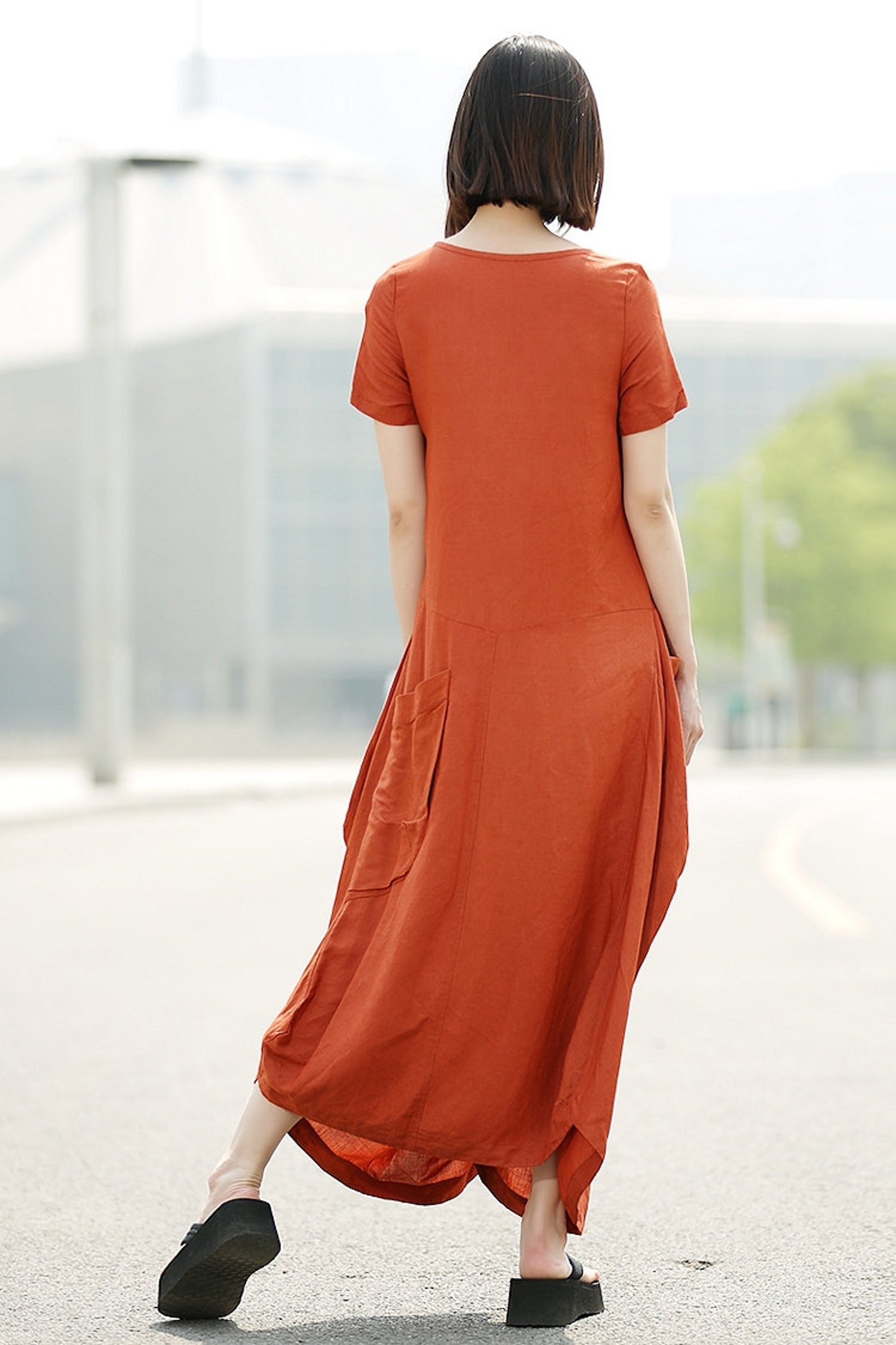 Orange Linen Dress Womens Linen Clothing Casual Everyday Etsy
