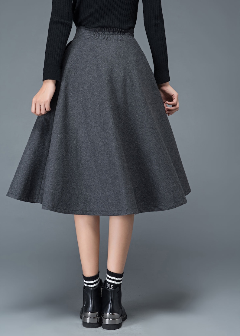 Wool skirt, Wool midi skirt, flare skirt, Swing A line skirt, women skirts winter, Elastic waist skirt, Gray wool skirt, Ylityle C1193 Gray