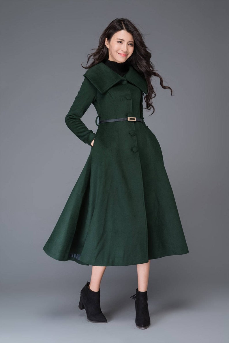 Green Princess wool coat, Wool coat women, long jacket for winter, winter wool coat, Belted Wool maxi coat, Handmade coat C998 image 2