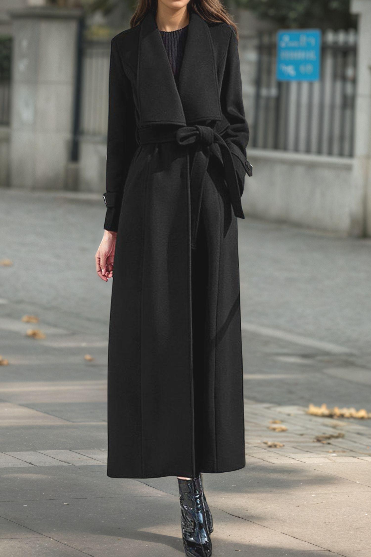 Long Wool Coat, Wool Trench Coat for Women, Wine Red Wool