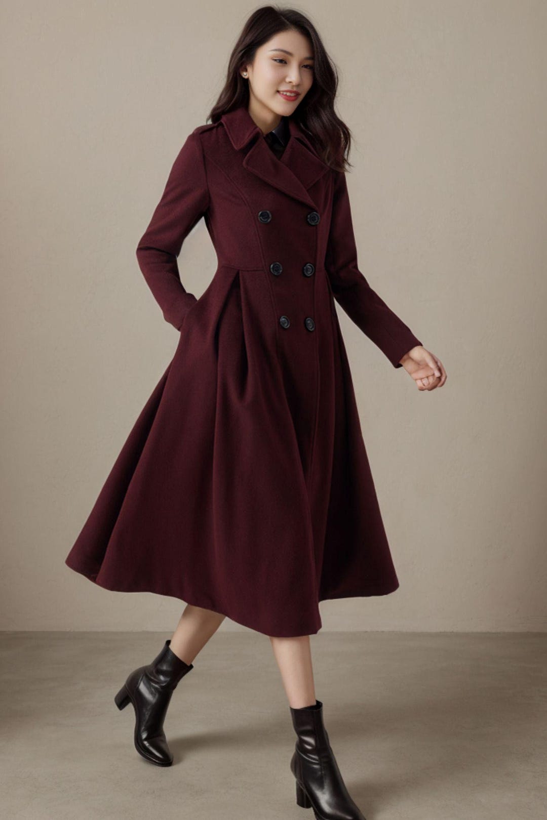 Wool Coat, Long Wool Coat, Womens Wool Coat, Burgundy Coat