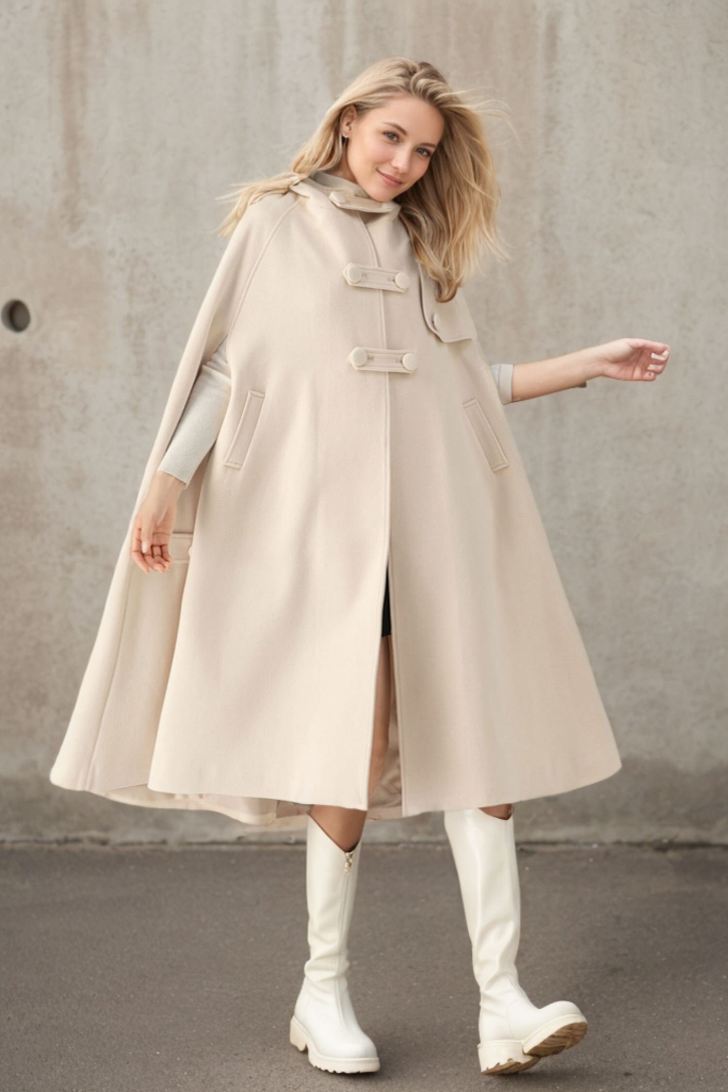Wool Cape Coat, Hooded Wool Cape Coat, Winter Cape Coat Wool Cape Coat, Hooded Wool Cape Coat, Winter Cape Coat