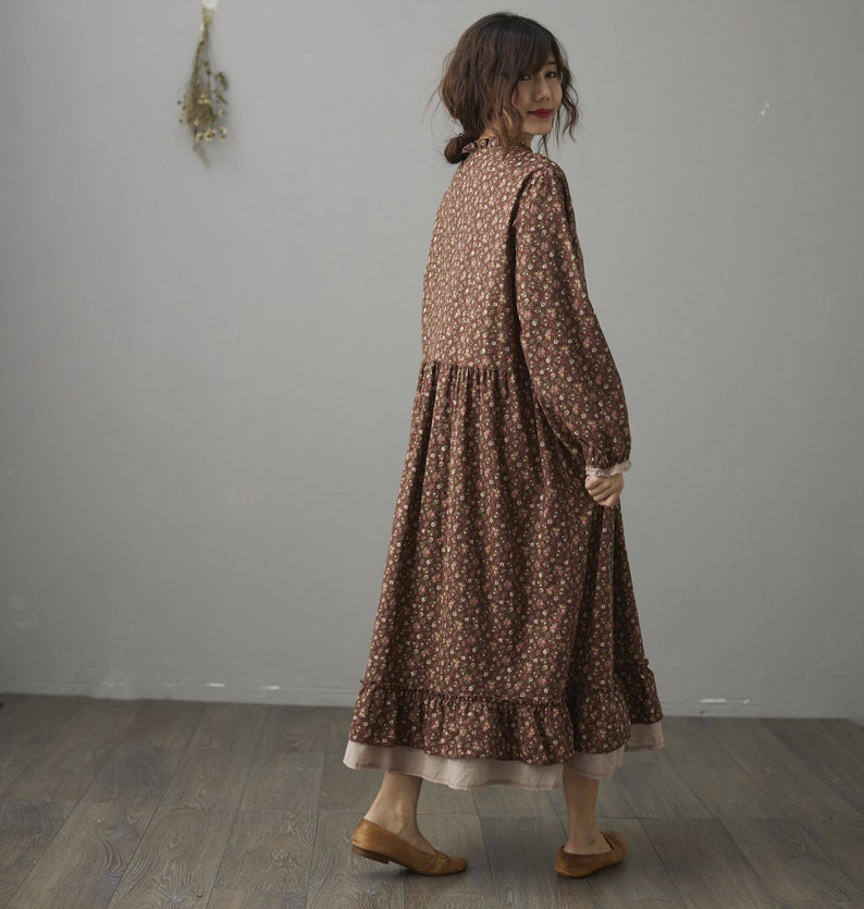 Midi DressClassic Dress Breathable Linens Floral Linen Dresses Linen Clothing Floral Dress Softened Vintage