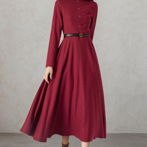 Burgundy Wool Fit and Flare Dress C3610 -Size XS US0 #CK2301028 - Burgundy / XS US2 Burgundy Wool Fit and Flare Dress C3610 -Size XS US0 #CK2301028 - Burgundy / XS US2