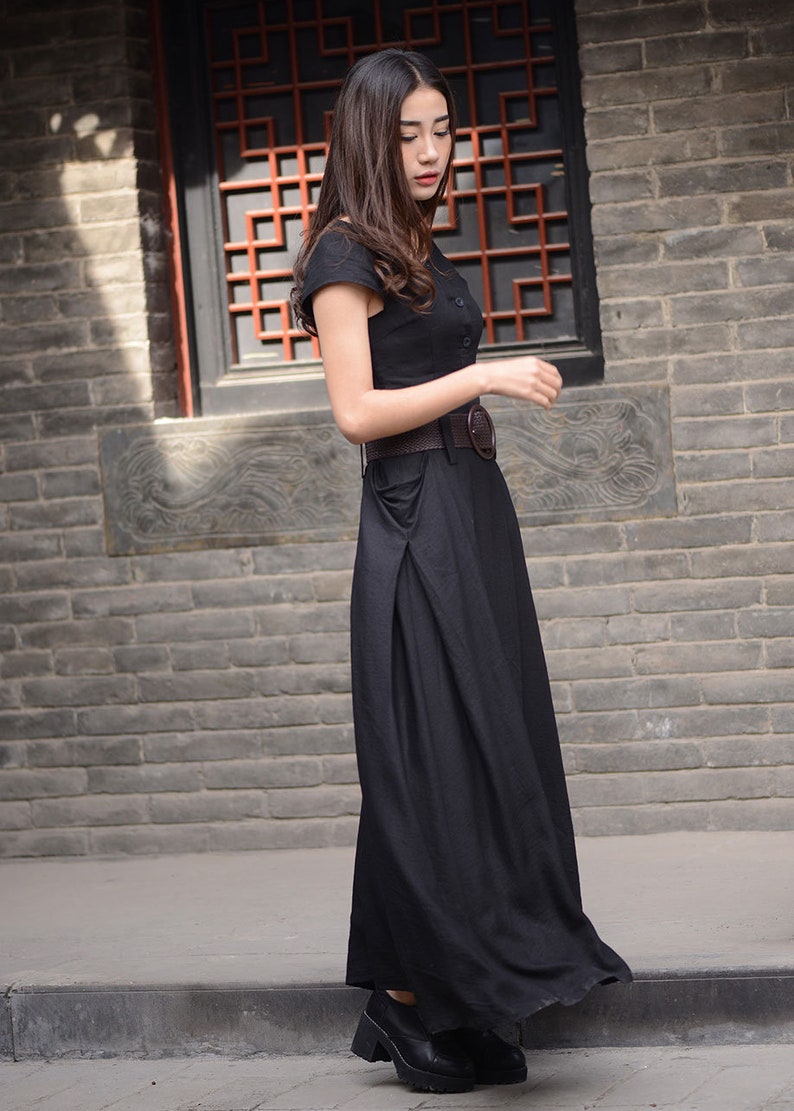 Maxi Linen Dress Black Dress Long Linen Dress Womens - Etsy
