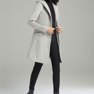 Winter Hooded Wool Coat, Gray Wool Jacket, Womens Coats, Warm Jackets, Casual Coat, Mod Clothing, Handmade Coat, Ylistyle C2990 image 9