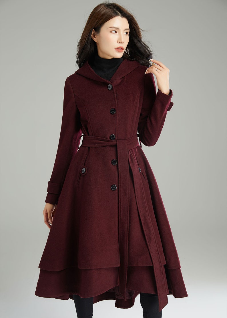 Wool Coat, Wool coat women, Hooded Wool Coat, Asymmetrical wool coat, Warm Wool Coat, Winter Coat Women, Womens Wool Coat, Ylistyle C2992 image 3