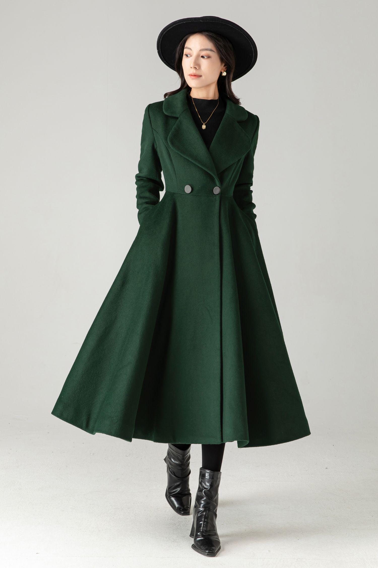 Emerald Green Wool Coat: Fall Winter Elegant Women's Swing Long