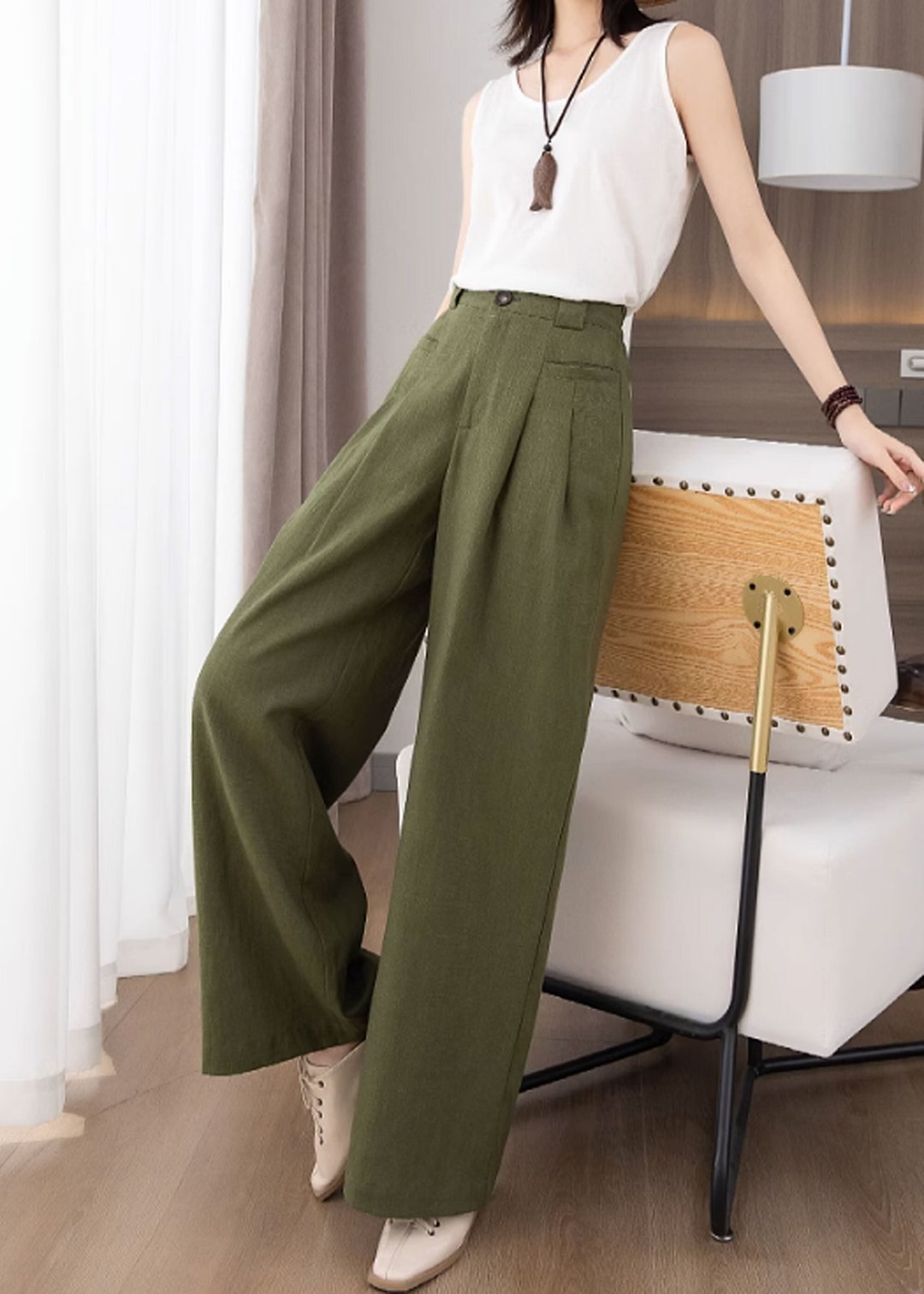 Solid Green Linen pants