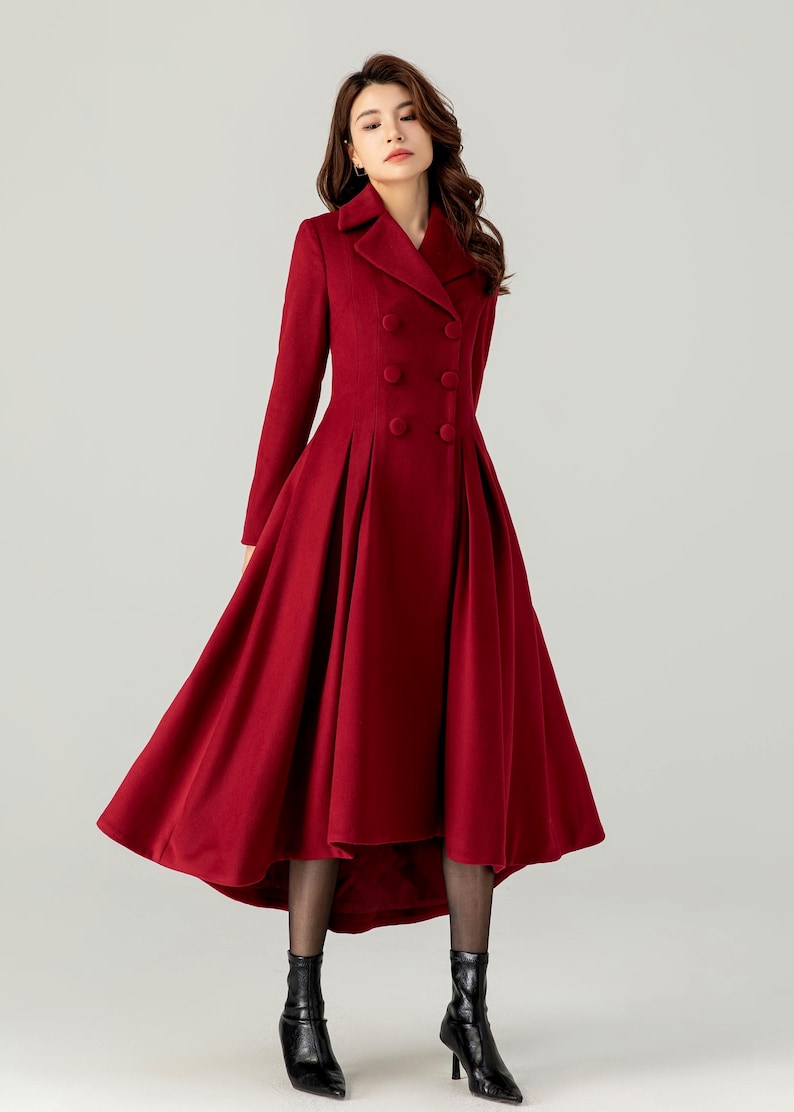 Abrigo de lana, abrigo de lana princesa, abrigo largo de lana, abrigo de lana de vestir, abrigo de invierno para mujer, abrigo de lana de corte A, abrigo hecho a mano, Ylistyle C3694 imagen 4