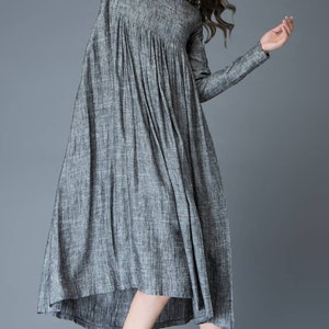Maxi Linen dress Comfortable Linen Loose-Fitting Long Sleeved Everyday Marl Grey Midi-Length Woman's Dress C808 image 8