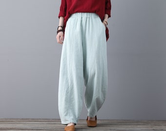 Wide Leg Linen Pants, Soft Casual Loose Linen Trousers, Womens Linen pants, Plus size Linen Pants, Customized Linen Pants, Ylistyle C1858