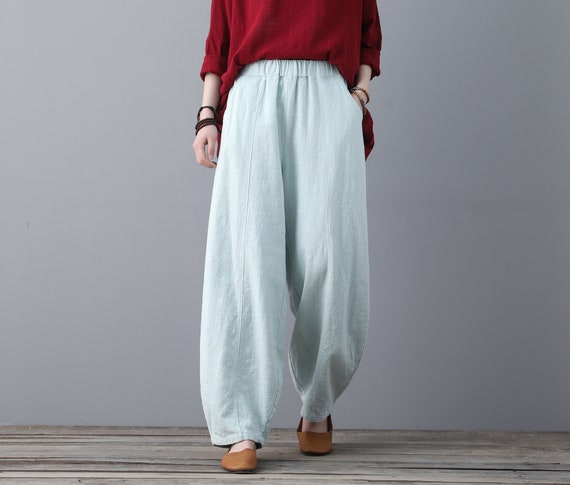 Wide Leg Linen Pants, Soft Casual Loose Linen Trousers, Womens