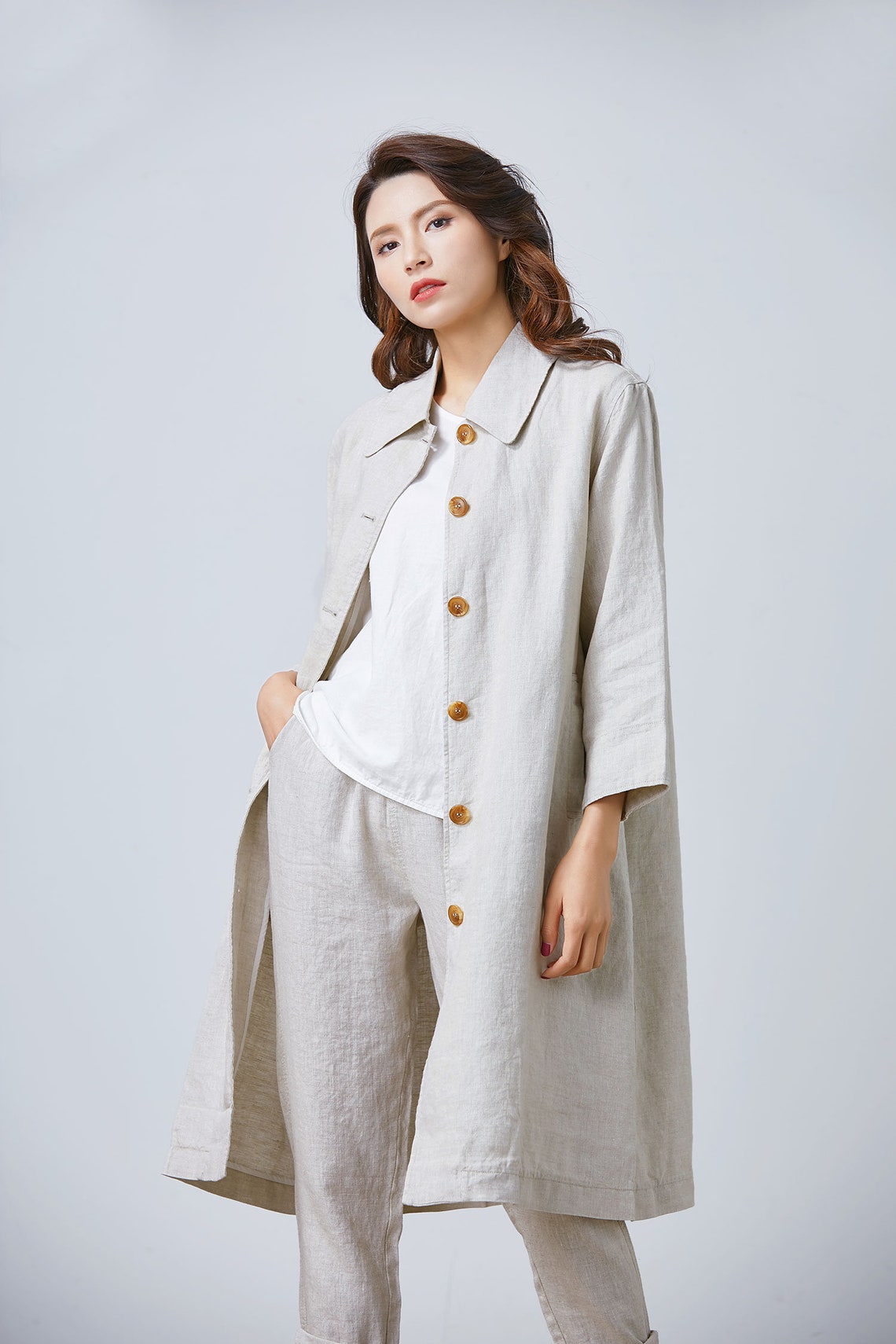 Oversized linen jacket long linen jacket beige linen jacket Etsy