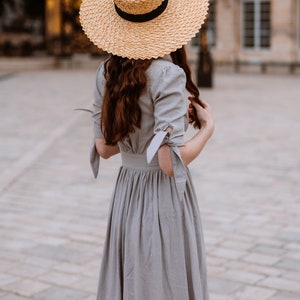 Linen Dress, Deep V neck Linen party Dress, Linen midi dress, button front dress, Womens Linen dress, Customized Linen dress, Ylistyle C2914 imagem 4