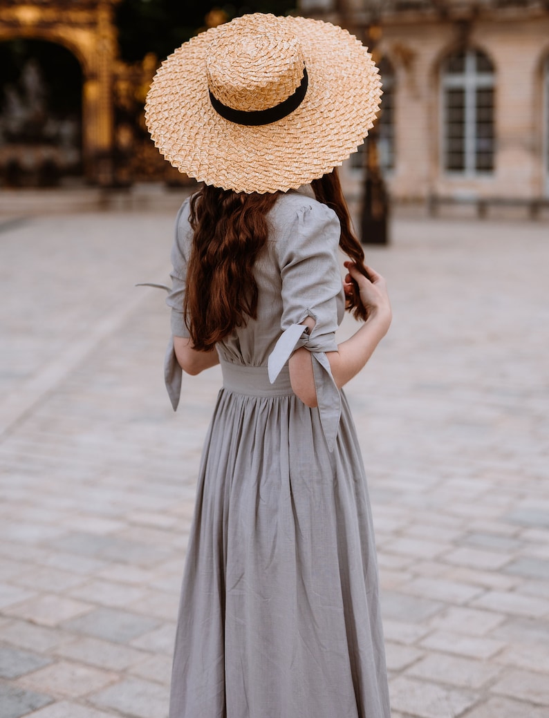 Linen Dress, Deep V neck Linen party Dress, Linen midi dress, button front dress, Womens Linen dress, Customized Linen dress, Ylistyle C2914 image 4