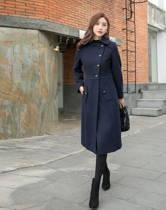 Navy Blue Winter Long Wool Coat Women, Fit and Flare Coat, Single Breasted  Coat, Warm Ladies Trench Coat, Designer Wool Coat Ylistyle C2566 -   Canada