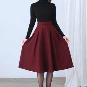 Wool Skirt, Red Midi Wool Skirt, A Line Wool Skirt, High Waist Wool ...