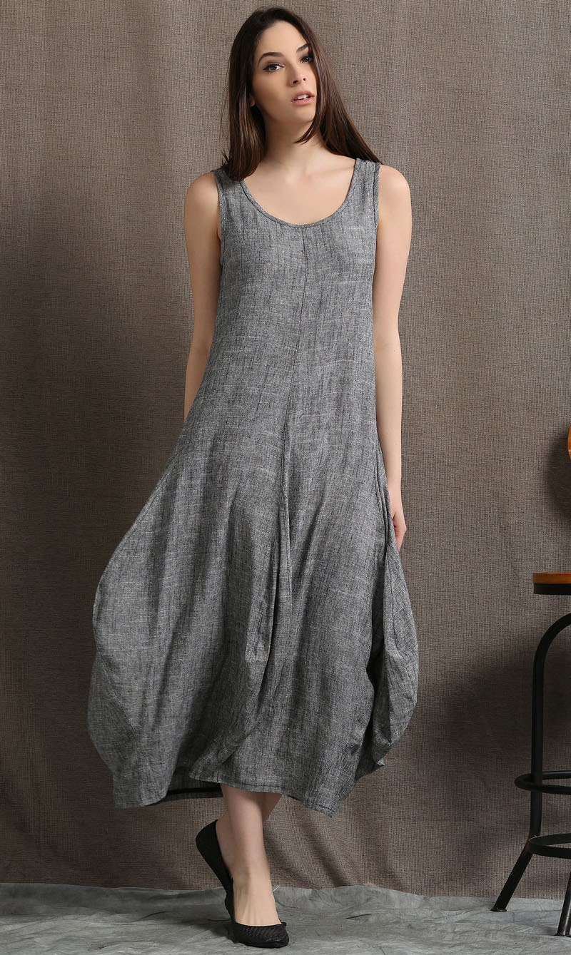 Plus size dress linen dress maxi dress maxi dress grey | Etsy