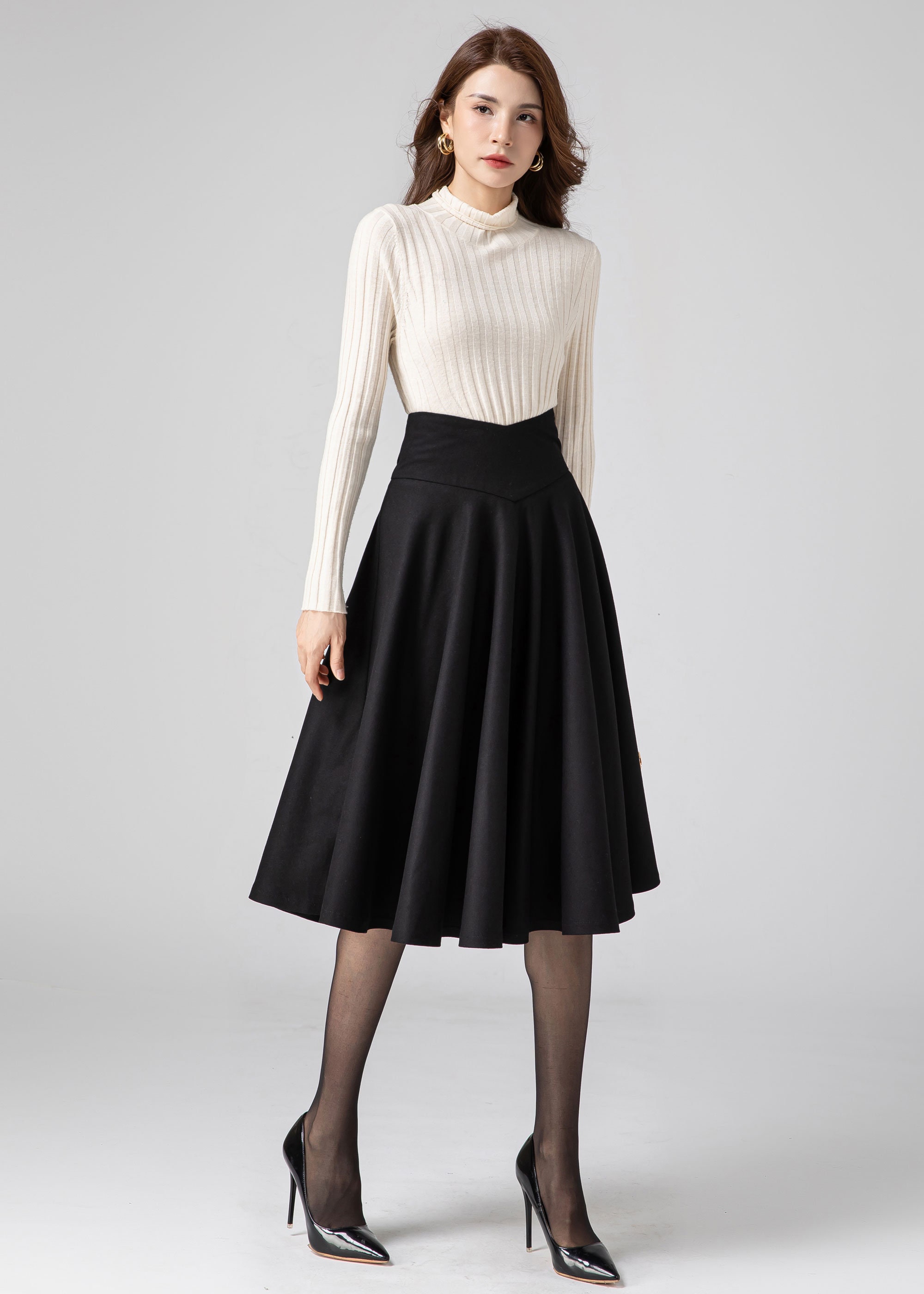Black Wool Skirt, Midi Wool Skirt Women, Swing Skirt, Autumn Winter Skirt, High Waisted Skirt, Handmade Skirt, Ylistyle C3584 - Etsy Hong Kong Black Wool Skirt, Midi Wool Skirt Women, Swing Skirt, Autumn Winter Skirt, High Waisted Skirt, Handmade Skirt, Ylistyle C3584 - Etsy Hong Kong