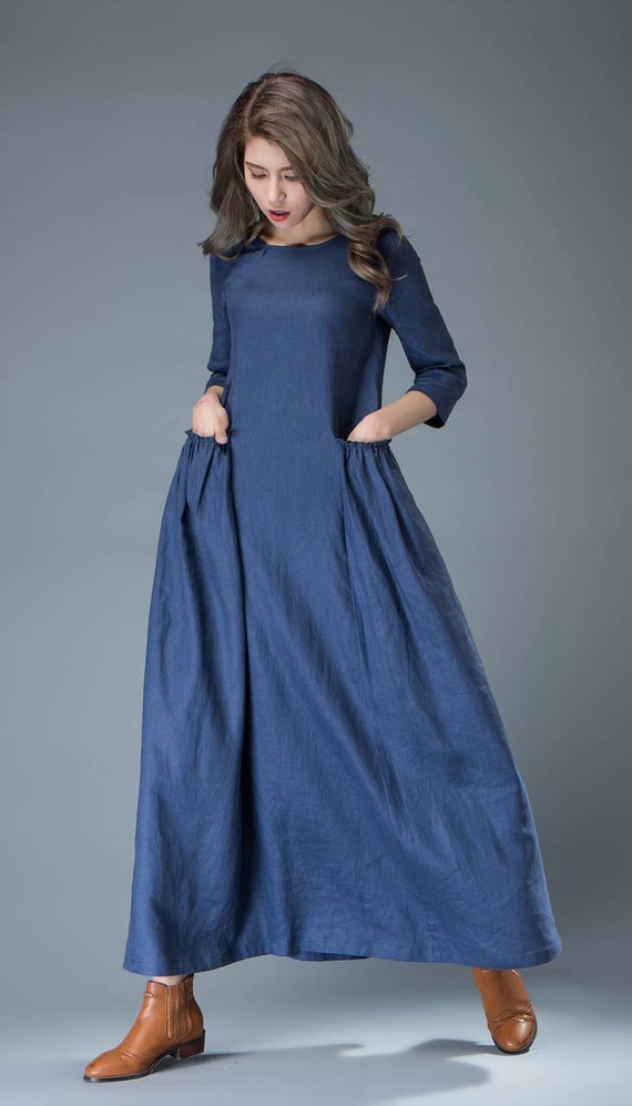 Cobalt blue linen dress Outlet