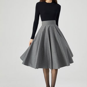 Knee Length Skirt, Wool Skirt Women, Skater Skirt, Pleated Wool Skirt, Gray Skirt, Autumn Skirt, High Waisted Skirt, Made to Order C3549 image 4