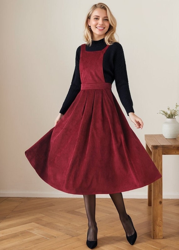 Burgundy corduroy pinafore dress 2025