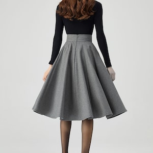Knee Length Skirt, Wool Skirt Women, Skater Skirt, Pleated Wool Skirt, Gray Skirt, Autumn Skirt, High Waisted Skirt, Made to Order C3549 image 8